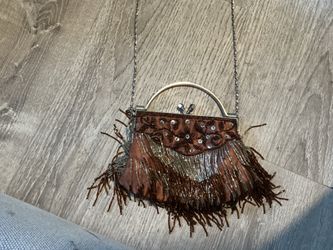 vintage brown beaded handbag 8”x6” one of a kind