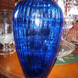 Cobalt Blue Glass Vase 12.5" Gorgeous For Home Decor Decoration Flowers