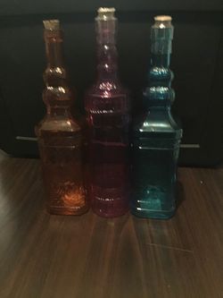 Set of 3 Colored Glass Decorative Bottles