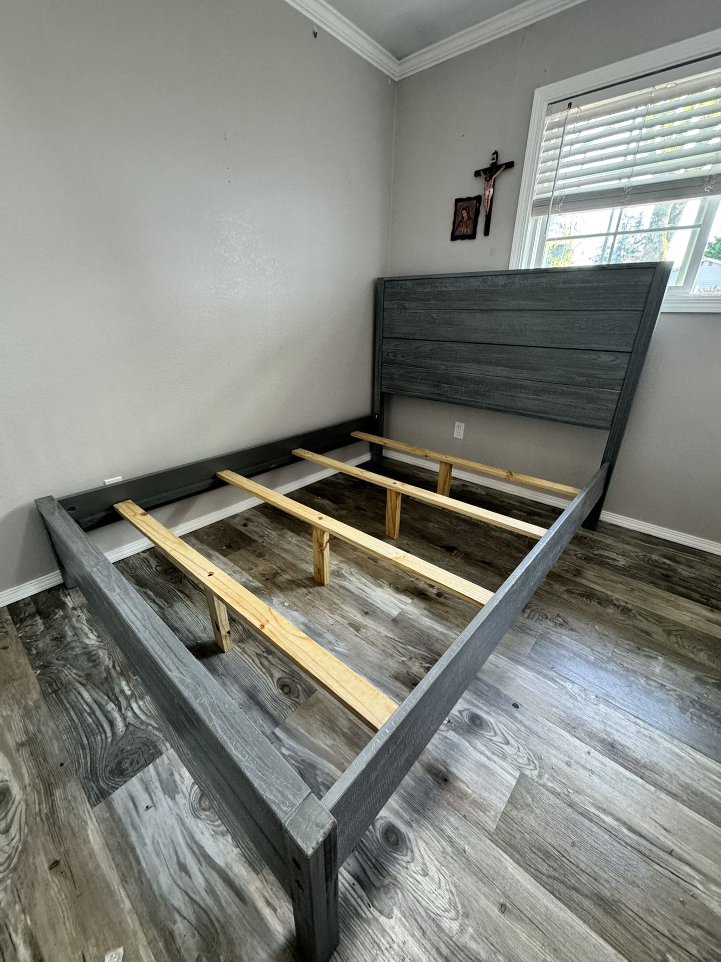 Grey Wood Queen Bed Frame 