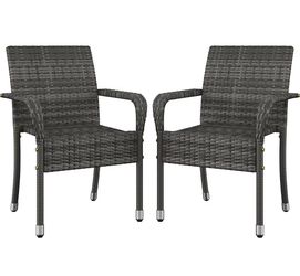 Set of 2 Stackable Outdoor Rattan Dining Chairs, All-Weather Firepits Armchair w/Armrests, Steel Frame for Garden, Patio, Deck, Yard, Poolside, Gray