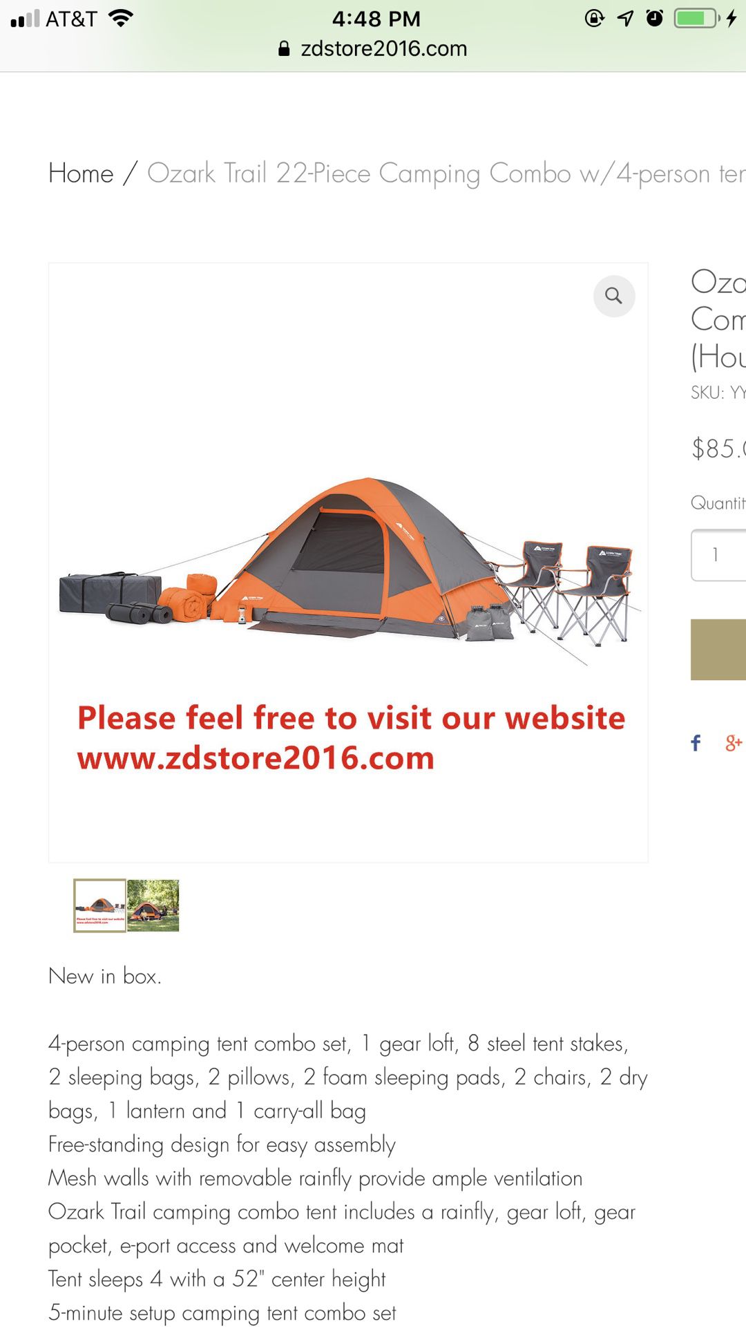 Ozark Trail 22-Piece Camping Combo w/4-person tent