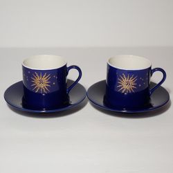 2 Celestial Demitasse (Small) Cups and Saucers