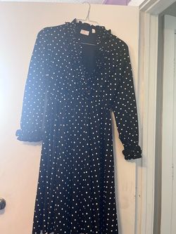 Black White Polka Dot Long Sleeve Midi Dress