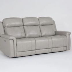 Serena II Stone Leather 87" Power Zero Gravity Reclining Sofa With Power Headrest Drop Down Tray & USB