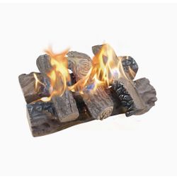 Large Gas Fireplace Logs, Set of 5 Ceramic Logs for Gas Fireplace, Artificial Realistic Firewood Logs, Indoor Outdoor Gas Logs for Fireplace Firepit, 