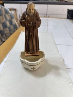 Brand New Porcelain Statue Of Padre Pio, And Holy Water Basin