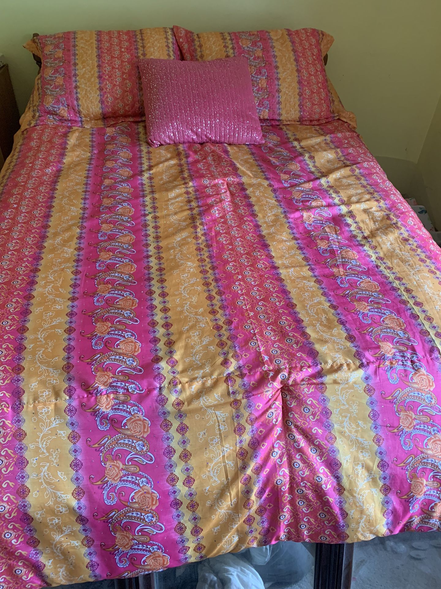 Full-Size Mattress, Boxspring, Frame, And Two Dressers