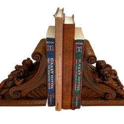 Pair of Scroll Ceramic Corbels Bookend cherubs