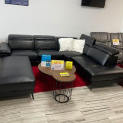 Rio Black Leather Sectional Sofa W/Ottoman---Only $899---Limited Inventory!!!---Delivery Available 