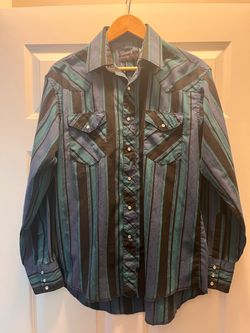 Wrangler Mens L Striped Pearl Snap X-Long Tails Button-Up Shirt with Pockets