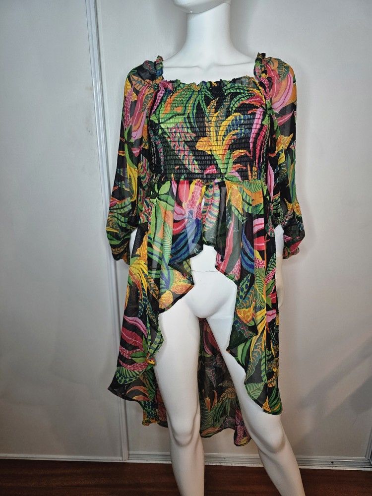 Live 4 Truth Colorful Tropical Print High-Low Top Size S Ballon Made In India
