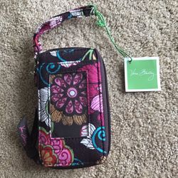 NEW VERA BRADLEY ALL IN ONE MOD FLORAL PINK WRISTLET BROWN GREEN FLOWERS RETIRED HOLDS CELL PHONE ID CREDIT CARDS ZIP COIN POCKET