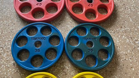 Olympic Rubber Coated E-Z Lift Weight Plates | Ivanko (ROEZH) total weight 255 lbs