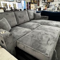 Dark Gray Reversible Sectional W/ Cup Holder