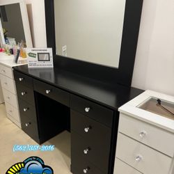 Black Vanity Desk Mirror Dresser 