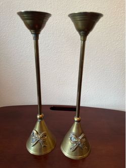 Vintage Brass Bow Candlestick Holders