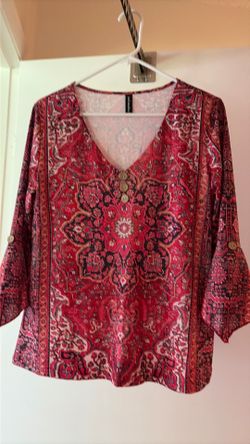 Red multi top with button accents