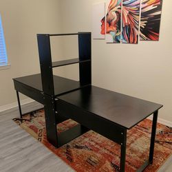 Black Wood Double Sided Desk With Shelves 