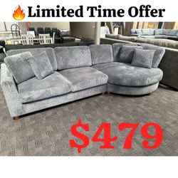 Dark Gray Corduroy Sectional Sofa  125"W X 58"D X 34"H