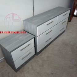 NEW GRAY&WHITE DRESSER AND 1 NIGHTSTAND. SET ALSO SOLD SEPARATELY.  Deliveries 🚚 