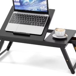 Bamboo Laptop Desk Adjustable Folding Bed Tray w/Drawer Heat Dissipation Black\Natural