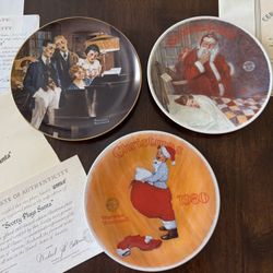 Set Of 3 Norman Rockwell Plates Limited Edition COAs & Original Boxes