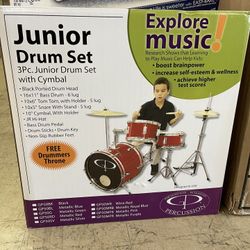 GP Percussion 3-Piece Complete Junior Drum Set, Wine Red
