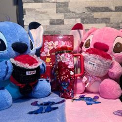 Stitch & Angel Plushies Blanket Included-$40.    Valentines Day 40oz Stanley -$45