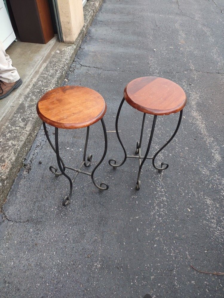 Solid Wooden Wrought Iron Plant Stools Or For What Ever