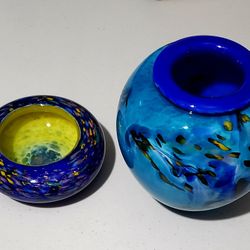 JM. OPERTO SLICE CREATION  GLASS VASE SET SIGNED  2 PCS 