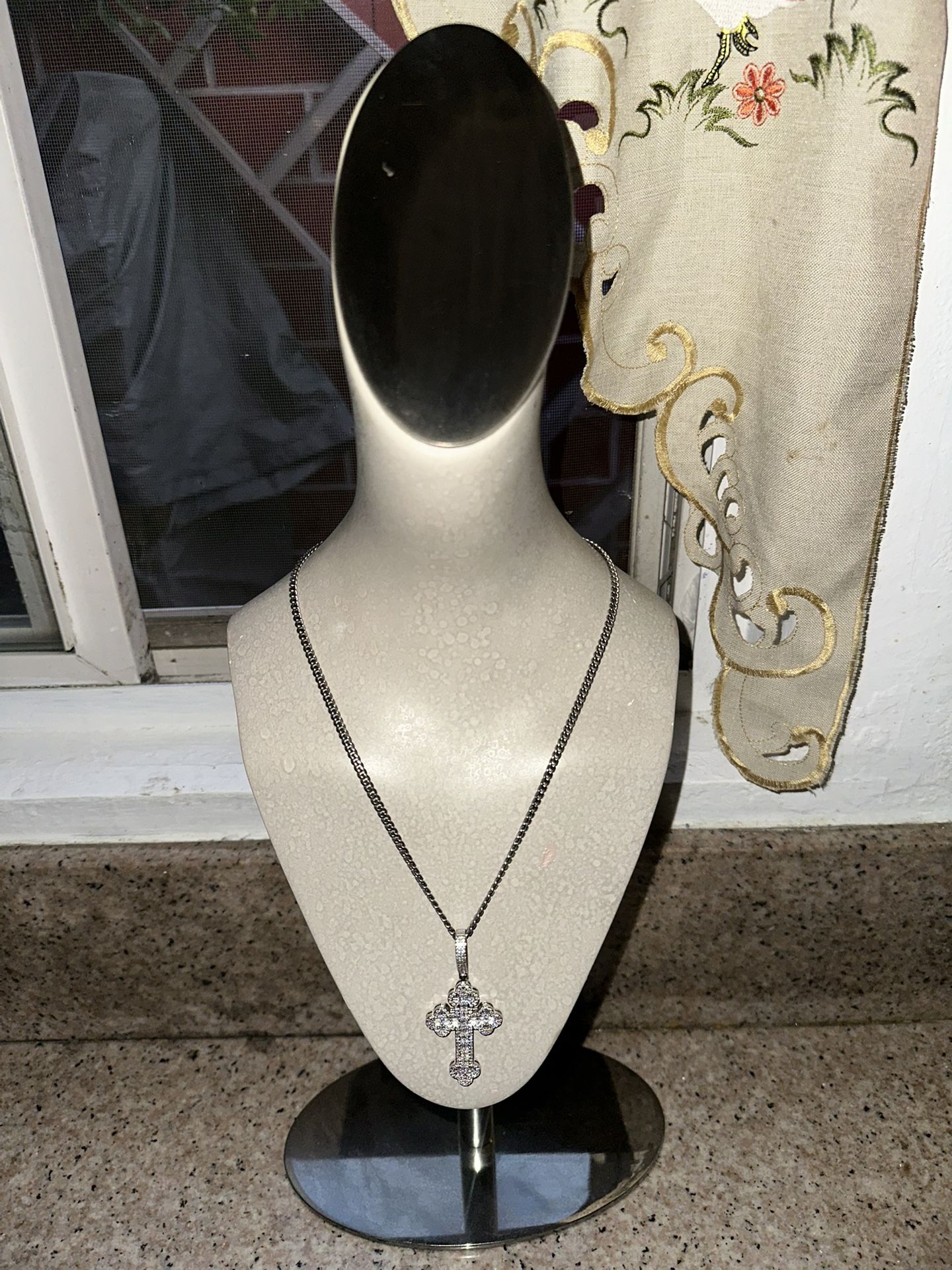 White Cross Pendant With Chain