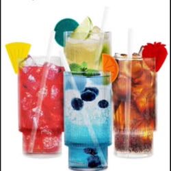 POURMOI Tall Ribbed Glassware Set - 4 Pack | 11oz 