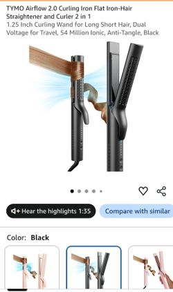 TYMO Airflow 2.0 Curling Iron Flat Iron-Hair Straightener and Curler 2 in 1
1.25 Inch Curling Wand for Long Short Hair, Dual Voltage for Travel, 54 Mi