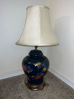 Blue Ceramic Floral Ginger Jar Table Lamp