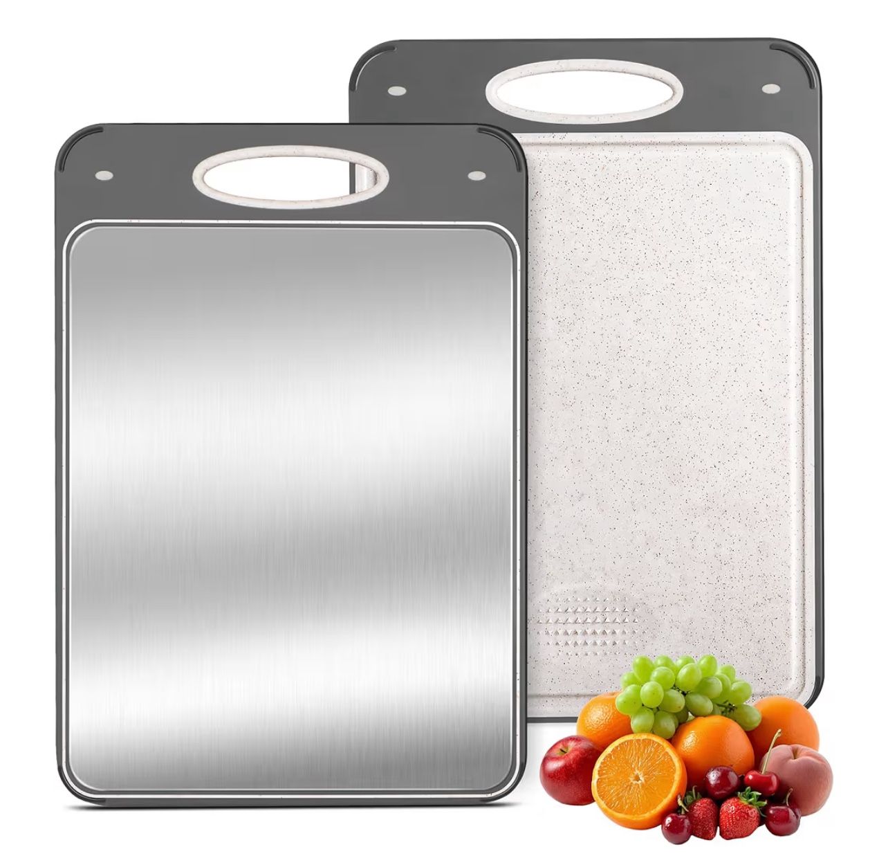 Brandnew 14L X 10W Titanium Cutting Boards for Kitchen - Katuchef Non Toxic Double Sided Metal for Meat/Fish & Wheat Straw PP for Fruits/Vegetables, D