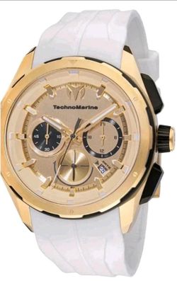Technomarine Men's Watch Ocean Nomad Black and Gold Dial White Strap TM-318101