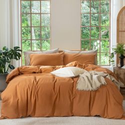 Queen Size Duvet Cover Set Orange 