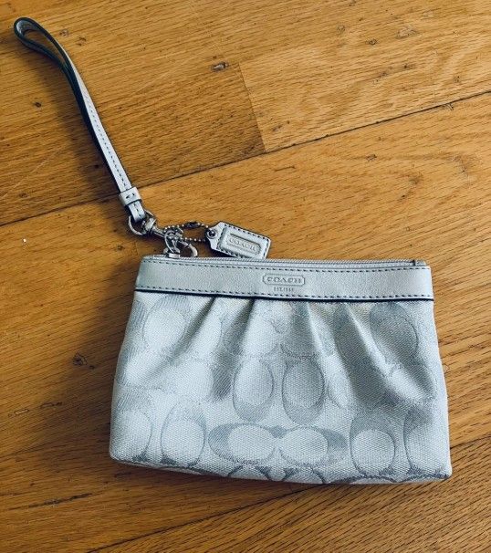 Coach Silver Zippered Wristlet 