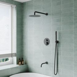 3-Function Shower System with Tub Spout, 10-Inch Rainfall Head & Handheld, 304 SS