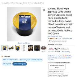 Lavazza Blue Single Espresso Caffe Crema Coffee Capsules, Value Pack, Blended and roasted in Italy, Sweet blend from its aromatic notes of biscuits an