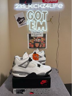 Brand New Air Jordan White cement 4’s Size 12.5 with original box.