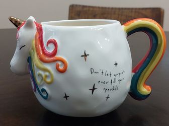 Natural Life "Matilda" Unicorn Folk Art Mug is a hand-sculpted ceramic mug.
