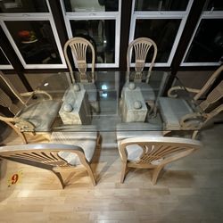Travertine Dining Table With The Glass Top And 6chairs
