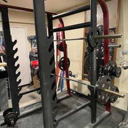 Squat Rack W/ 1 Barbell, Bench & Weights (approx. 245 Lbs Total)