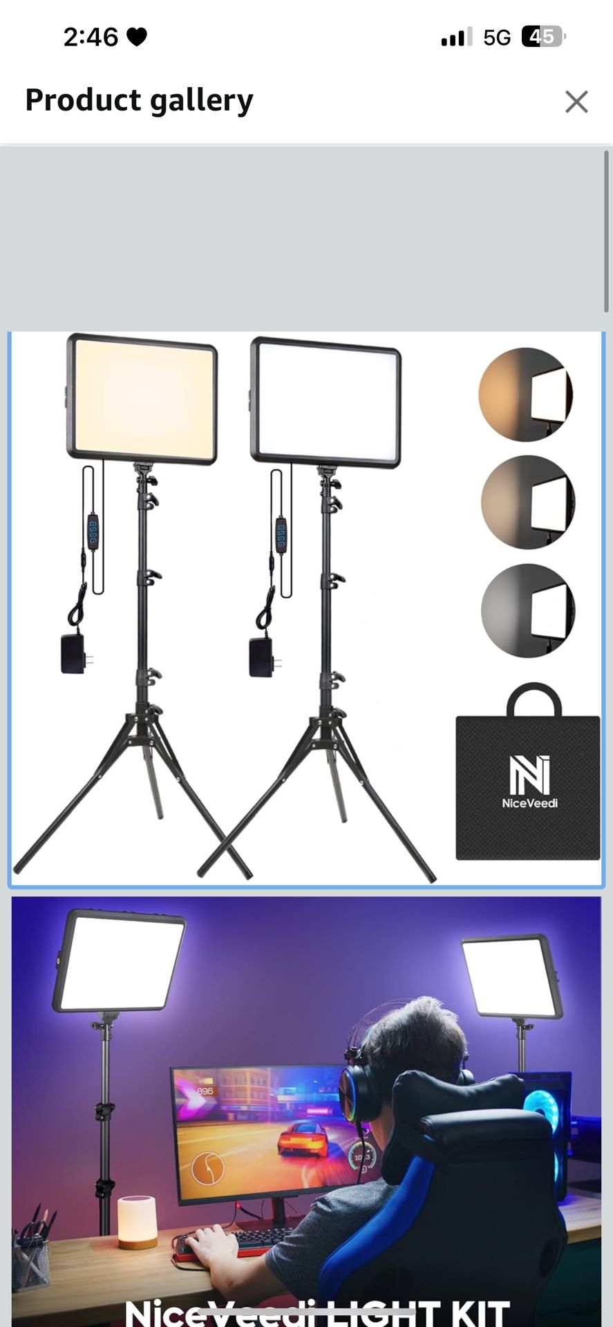 2-Pack Photography Lighting Kit, NiceVeedi 22W LED Video Light Kit, 2K Dimmable Studio Light with Tripod Stand, 73" Stream Light for Video Rec