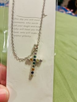 Multicolor Crystal Cross Pendant Necklace