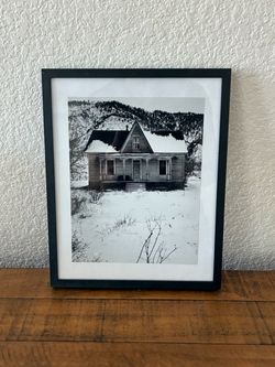 Framed Black and White Winter House Photograph