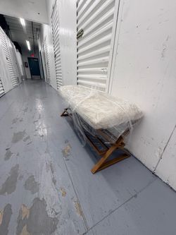 White fur and gold ottoman bench with shoe rack