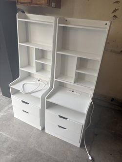 White bedside table shelves